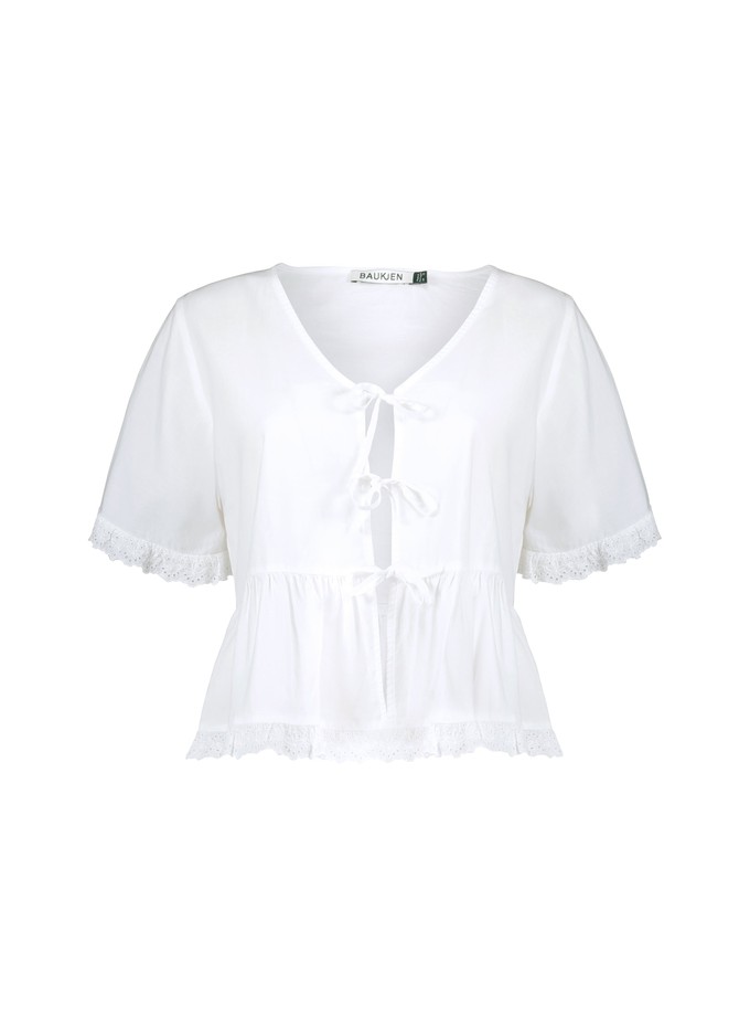 Emma Organic Cotton Broderie Detail Pyjama Top from Baukjen