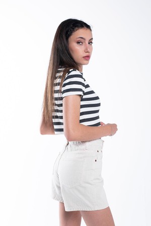 Ribbed Striped Crop T-Shirt from Bee & Alpaca