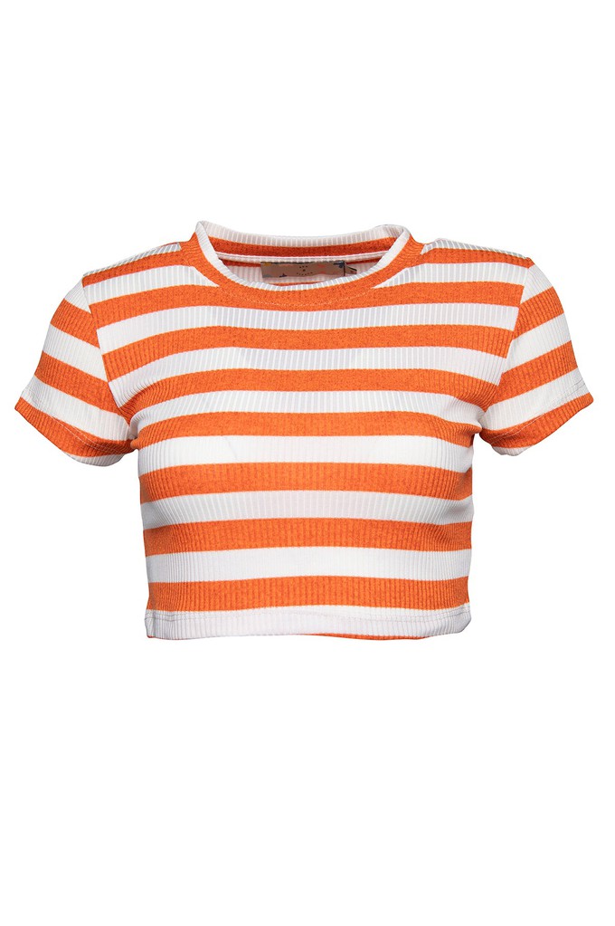 Ribbed Striped Crop T-Shirt from Bee & Alpaca