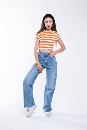 Ribbed Striped Crop T-Shirt from Bee & Alpaca