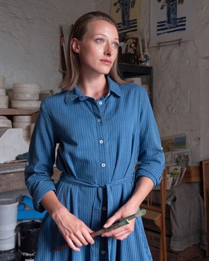 Rita Denim Striped Shirt Dress from BIBICO