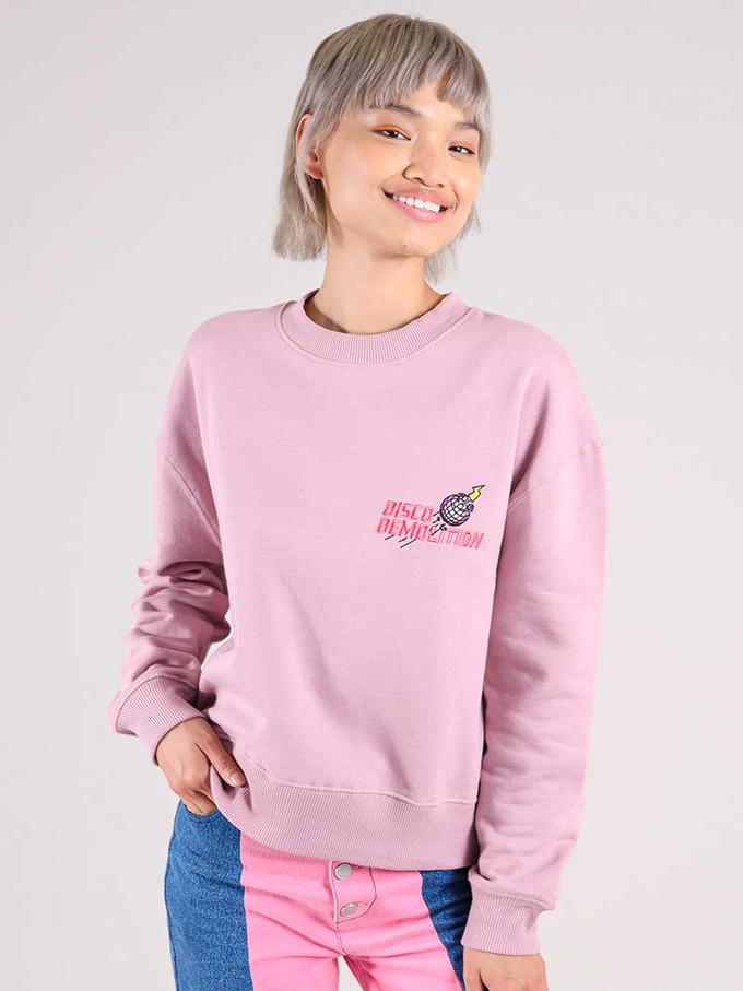 Disco Demolition Embroidered Sweatshirt, Organic Cotton, in Ash Pink from blondegonerogue