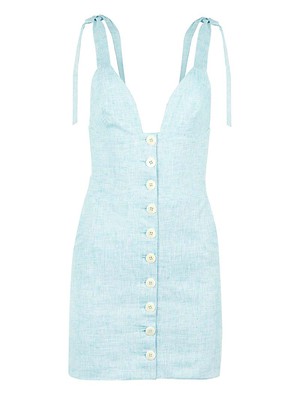 Linen Mini Dress, Upcycled Linen, in Sparkly Light Blue from blondegonerogue