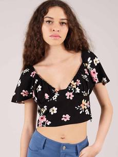 Flower Power Fitted Crop Top, Upcycled Viscose, in Black Flower Print via blondegonerogue