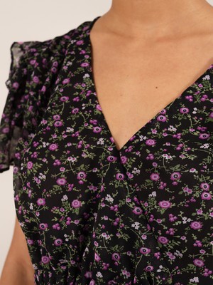 Wildflower Surplice Crop Top, Upcycled Polyester, in Black Flower Print from blondegonerogue