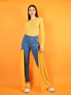 Wildflower Skinny Jeans with Veils, Upcycled Cotton, in Denim Blue & Yellow via blondegonerogue