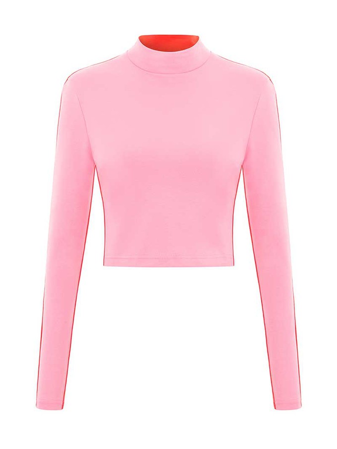Bougie Crop Turtleneck Top, BCI Cotton, in Pink & Red from blondegonerogue