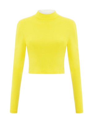 Bougie Crop Turtleneck Top, BCI Cotton, in Yellow & White from blondegonerogue