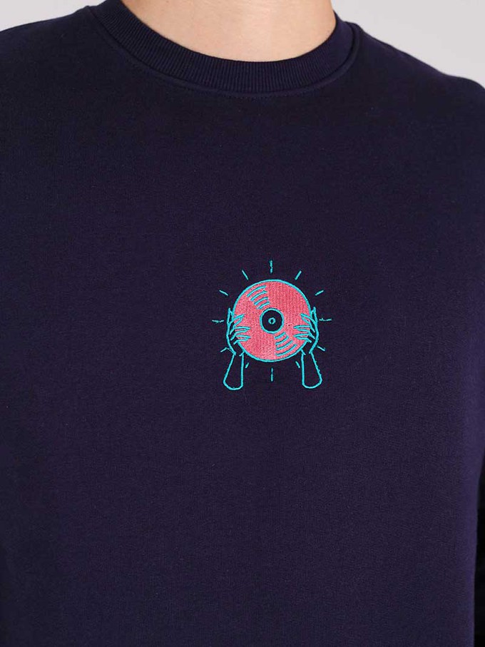 Disco Cult Embroidered Mens Sweatshirt, Organic Cotton, in Navy from blondegonerogue