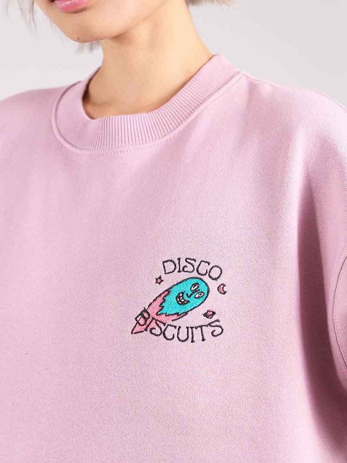 Disco Trip Embroidered Sweatshirt, Organic Cotton, in Ash Pink from blondegonerogue