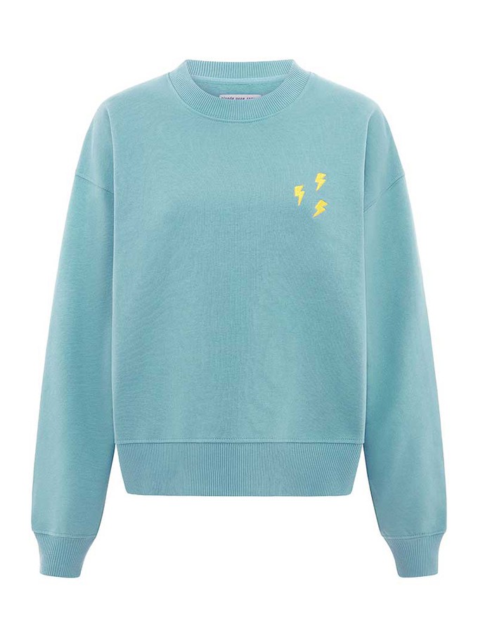 Flash Embroidered Sweatshirt, Organic Cotton, in Turquoise Green from blondegonerogue