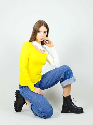 Vanity Slit Top, BCI Cotton, in Yellow & White from blondegonerogue