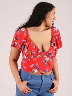 Flower Power Fitted Crop Top, Upcycled Viscose, in Red Flower Print via blondegonerogue
