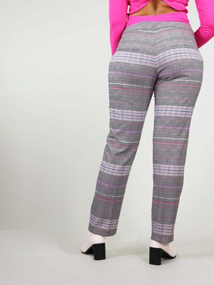 Revivify Straight Suit Trousers, Upcycled Polyester, in Grey & Pink Checker from blondegonerogue