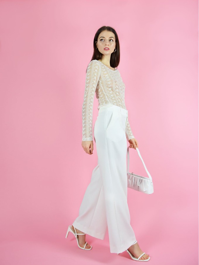 Girlboss Wide Leg Trousers, Upcycled Polyester, in White from blondegonerogue