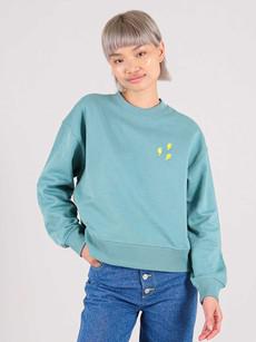 Flash Embroidered Sweatshirt, Organic Cotton, in Turquoise Green via blondegonerogue