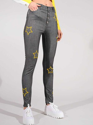 Starstruck Embroidered Skinny Jeans, Upcycled Denim, in Grey from blondegonerogue