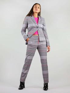 Revivify Straight Suit Trousers, Upcycled Polyester, in Grey & Pink Checker via blondegonerogue