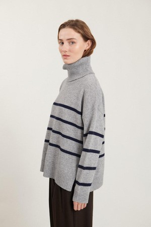 Lise striped trui- light grey mel./sky captain from Brand Mission