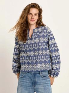 Blouse met embroidery - vintage blue creme via Brand Mission