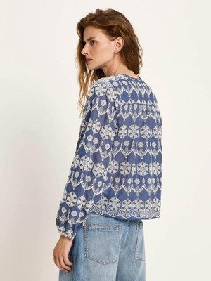 Blouse met embroidery - vintage blue creme from Brand Mission