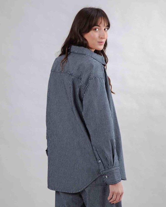 Striped denim long overshirt from Brand Mission