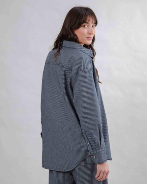 Striped denim long overshirt from Brand Mission
