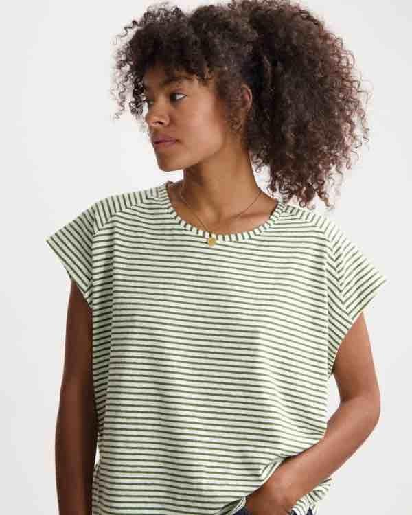 Celine striped t-shirt -pine green/off white from Brand Mission