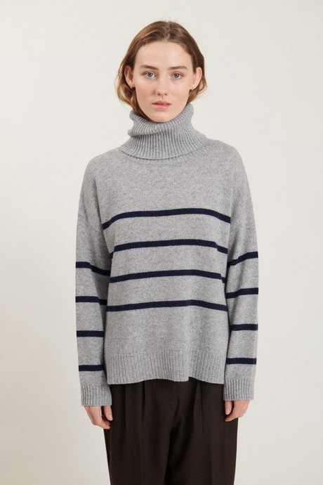 Lise striped trui- light grey mel./sky captain from Brand Mission