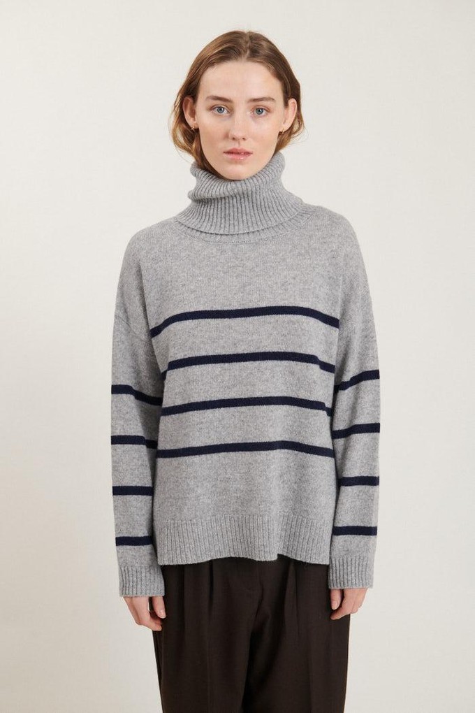 Lise striped trui- light grey mel./sky captain from Brand Mission