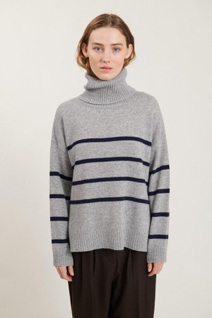 Lise striped trui- light grey mel./sky captain from Brand Mission