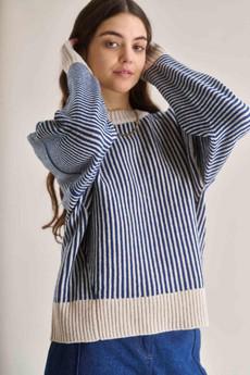 Zizi wool stripe jumper - navy via Brand Mission