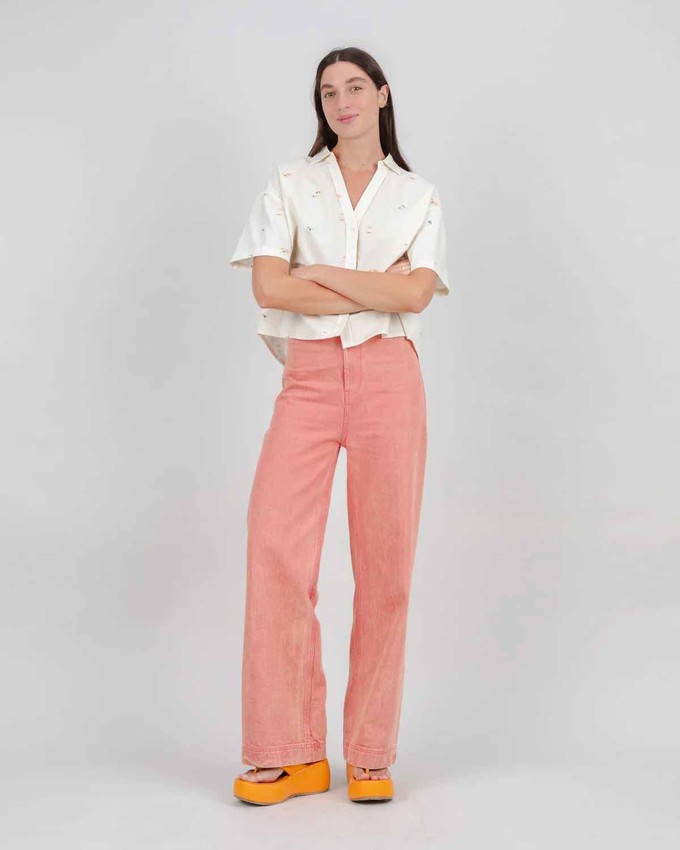 Washed denim straight leg pants - pink from Brand Mission