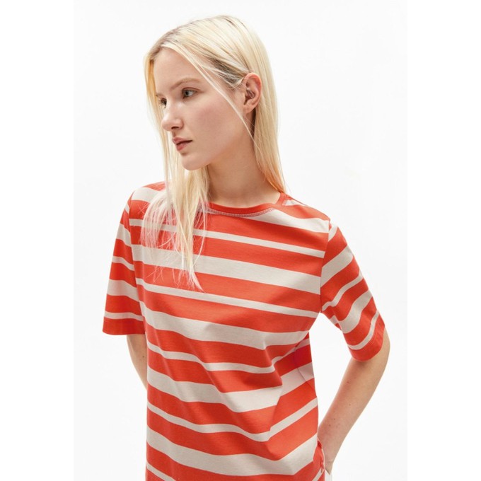 Finiaa block stripe t-shirt - red - sandstone from Brand Mission