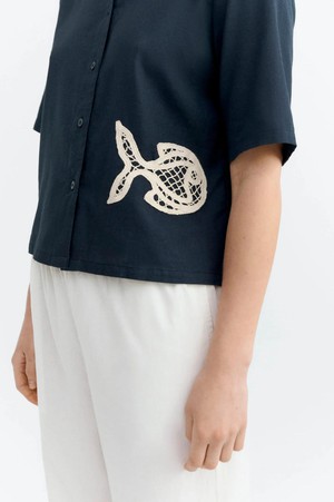 Fish patch ane blouse - navy from Brand Mission