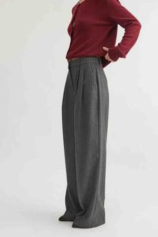 Marjo pantalon - grey melange stripe via Brand Mission
