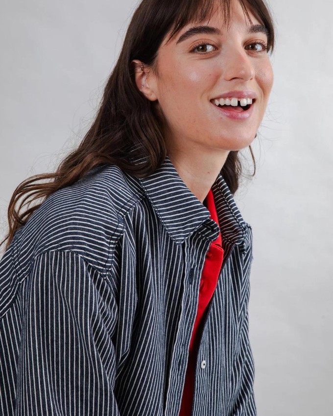Striped denim long overshirt from Brand Mission