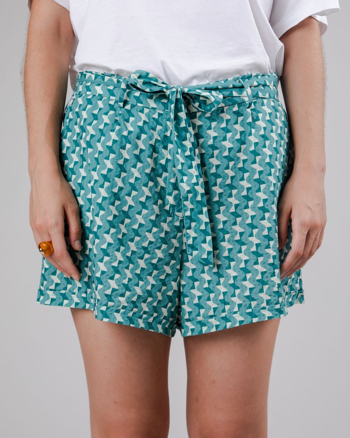 Tiles Belted Cotton Shorts Ocean from Brava Fabrics