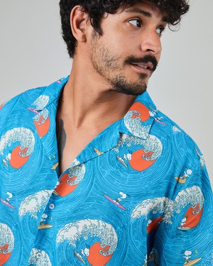 Peanuts Surf Aloha Shirt Blue from Brava Fabrics