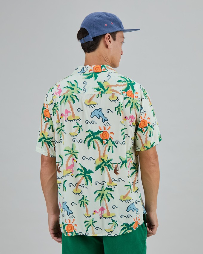 Tropical Pixel Aloha Shirt Ecru from Brava Fabrics