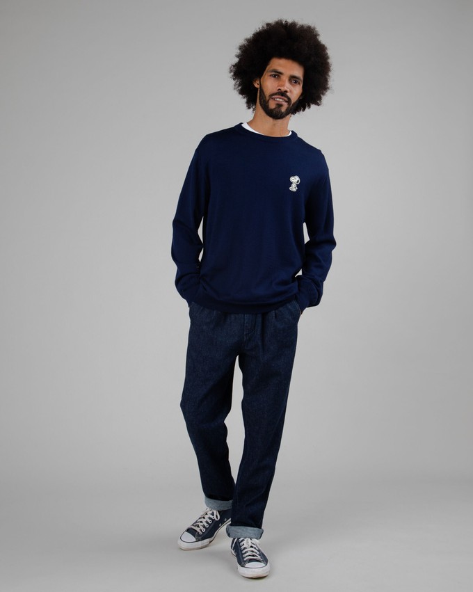 Snoopy Patch Wool Sweater Navy from Brava Fabrics