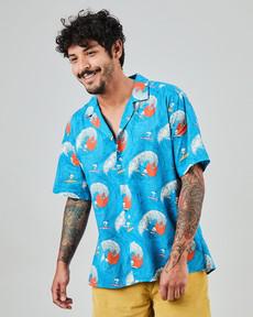 Peanuts Surf Aloha Shirt Blue via Brava Fabrics