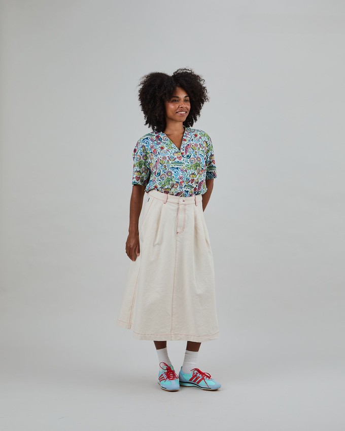 Denim Slub Midi Skirt Ecru from Brava Fabrics