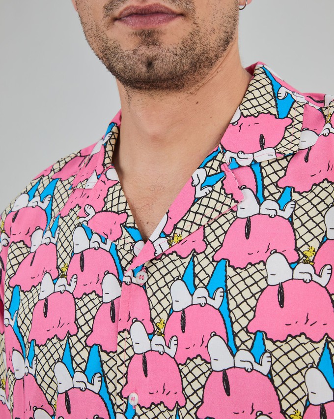Peanuts Gelato Aloha Shirt Pink from Brava Fabrics