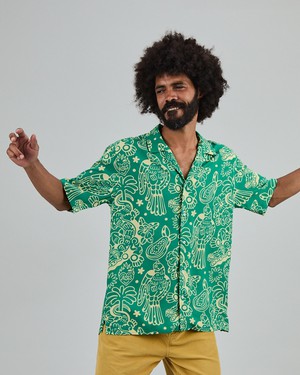 Asis Percales Crocodylus Aloha Shirt Green from Brava Fabrics