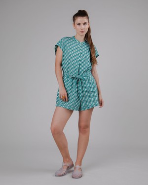 Tiles Belted Cotton Shorts Ocean from Brava Fabrics