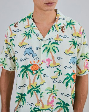Tropical Pixel Aloha Shirt Ecru from Brava Fabrics