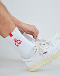 Atari logo socks white via Brava Fabrics