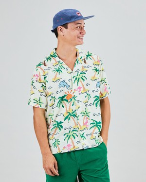 Tropical Pixel Aloha Shirt Ecru from Brava Fabrics
