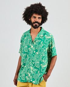 Asis Percales Crocodylus Aloha Shirt Green via Brava Fabrics